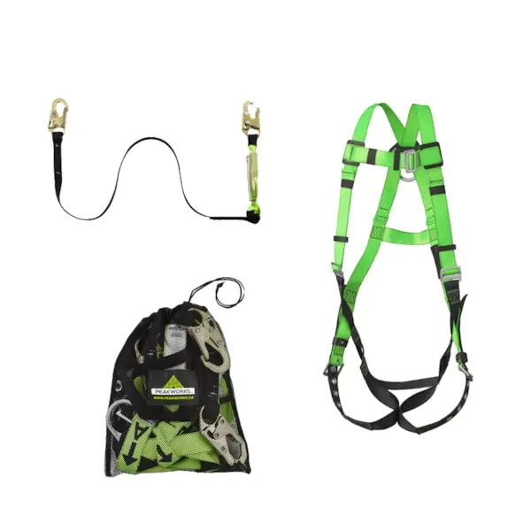 Fall Protection Compliance Kit with Harness & Shock Absorbing Lanyard – 310 lb Capacity